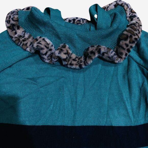 Holiday Time Christmas Sweater Dress Green Elf Leopard Fur Off Shoulder 3X 24W - Picture 12 of 16